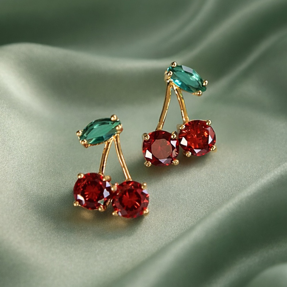 Emerald Cherry Drop Earrings – Gold Luxe Statement - Picture 6 of 6
